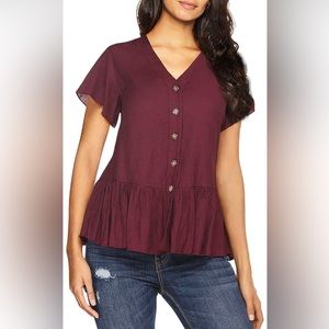 Burgundy Button Down Short Sleeve Shirt- M